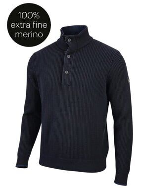 BENIGNI navy merino wool ribbed quarter button sweater size 48 (approx M)